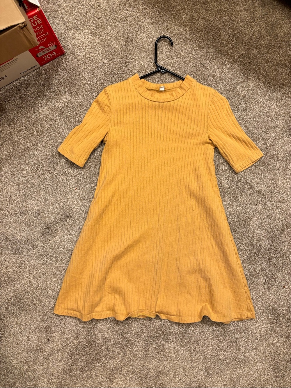 Uniqlo Ribbed Mustard Short-Sleeve Dress